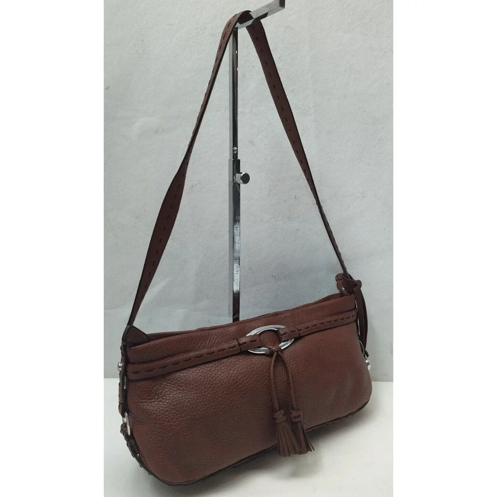 Brighton Brown Pebbled Leather Zipper Closure Hobo Shoulder Bag